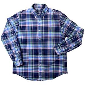 Ralph Lauren Classic Fit Button Down Plaid Shirt Men's Sz. Large Brown Horse